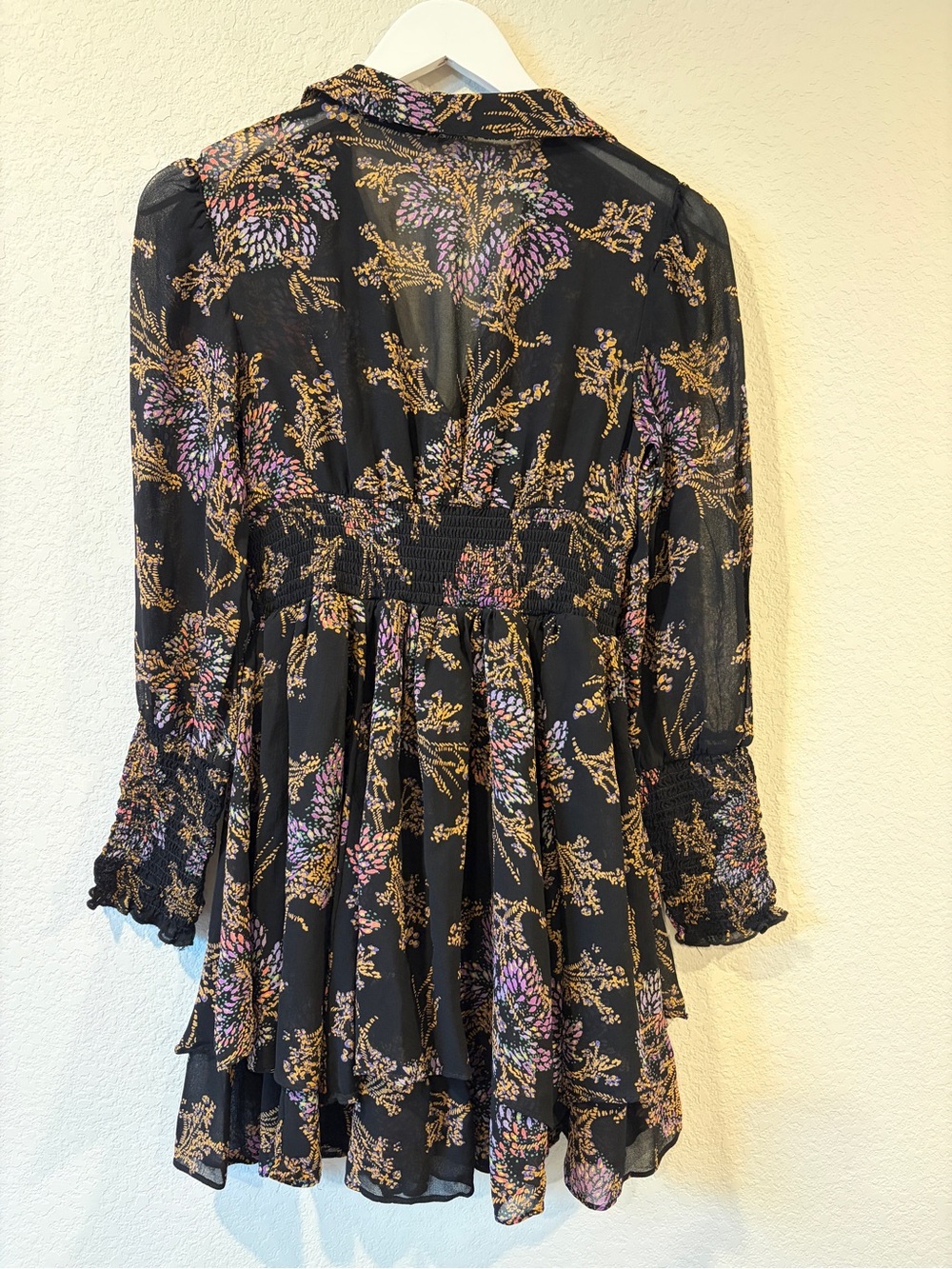 Free People Fake Pretend Black Print Long Sleeve Mini Dress - XS - Picture 6 of 9